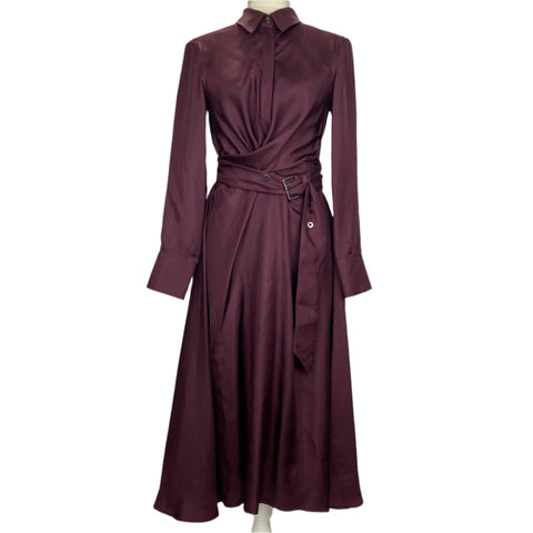 Brunello Cucinelli £2630 Merlot Silk Shantung A-Line Maxi Dress S