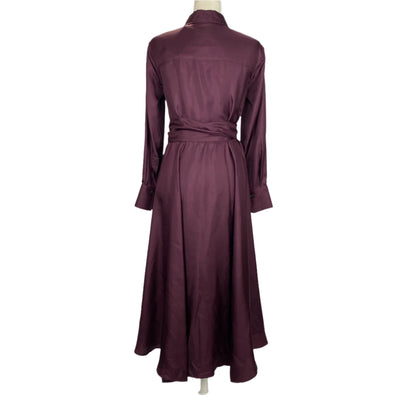 Brunello Cucinelli £2630 Merlot Silk Shantung A-Line Maxi Dress S