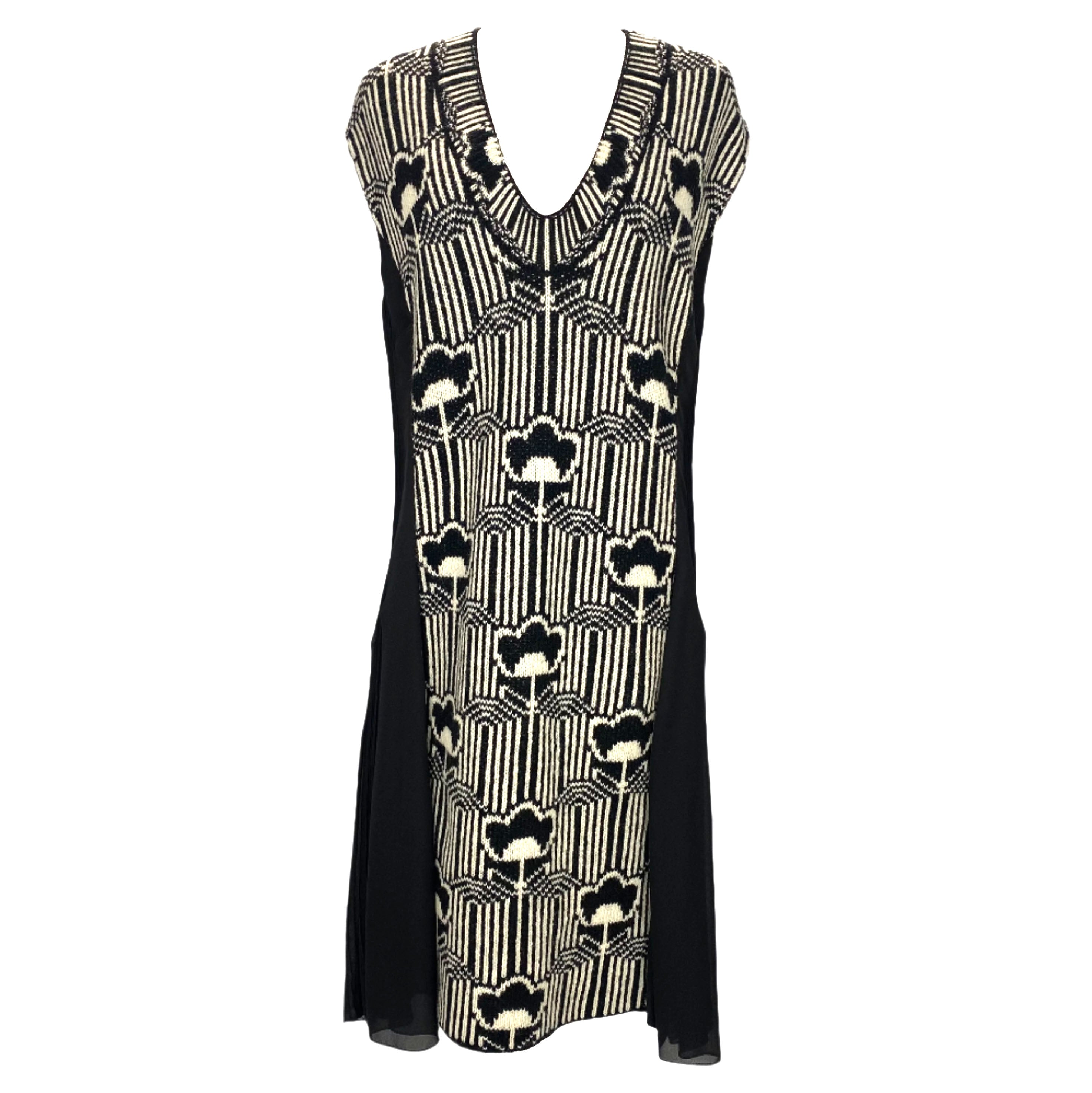 Prada £2000 Black & White Knit Jacquard Midi Dress XS