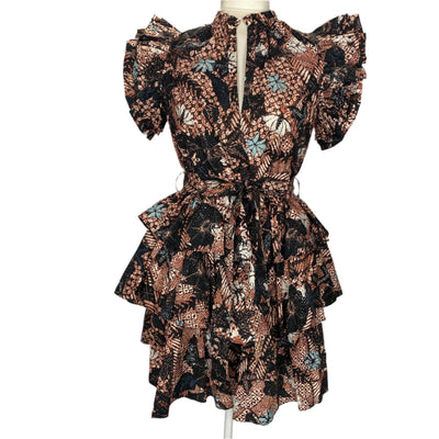 Ulla Johnson Brand New £495 Black & Tan Batik Print Tiered Dress M