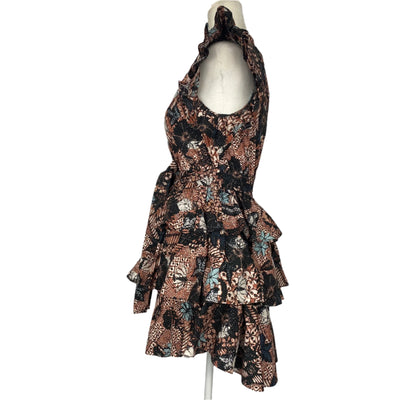 Ulla Johnson Brand New £495 Black & Tan Batik Print Tiered Dress M