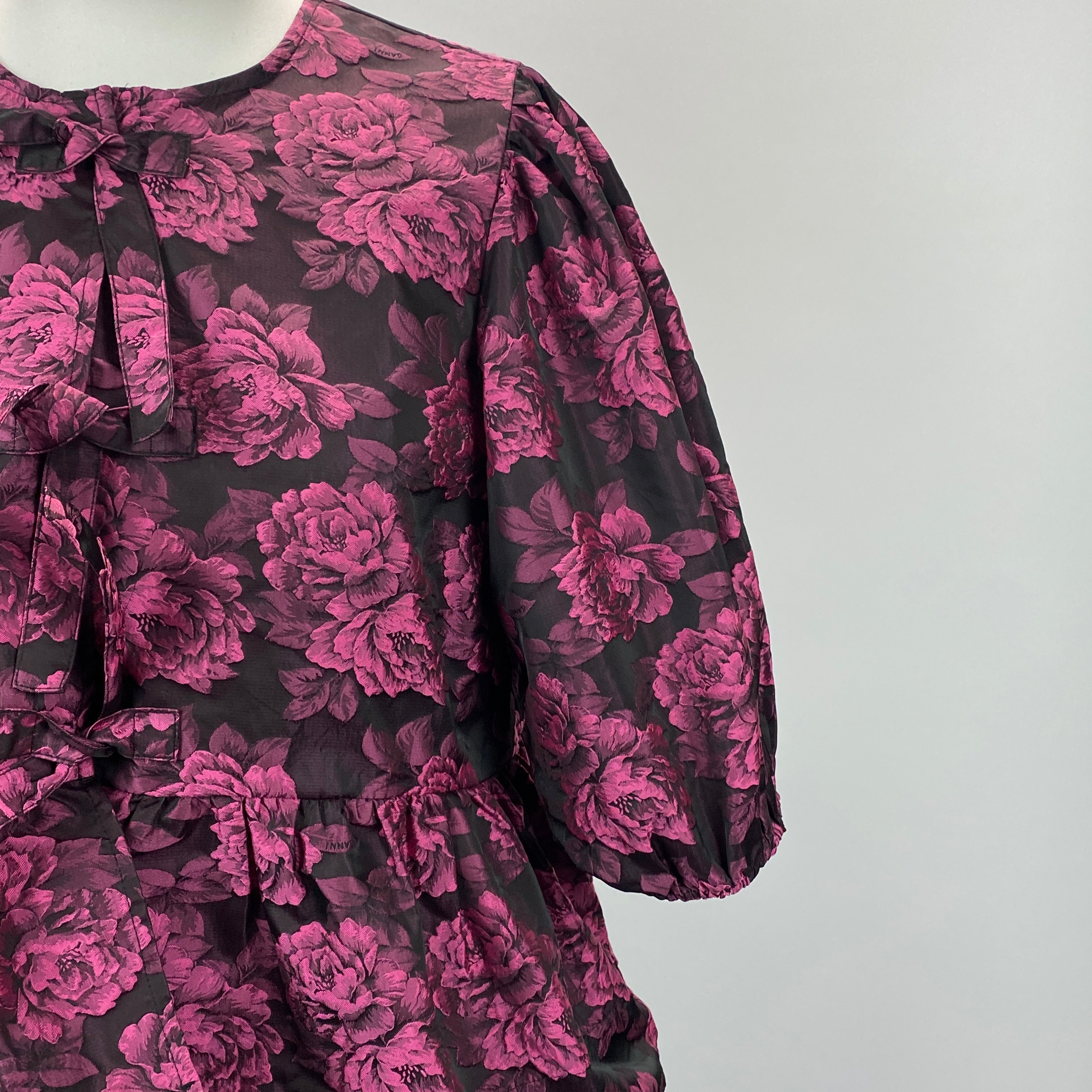 Ganni £245 Pink Brocade Tie Front Top M/L