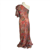 Saloni £750 Pink & Jade Print Silk Chiffon  Danielle Dress S