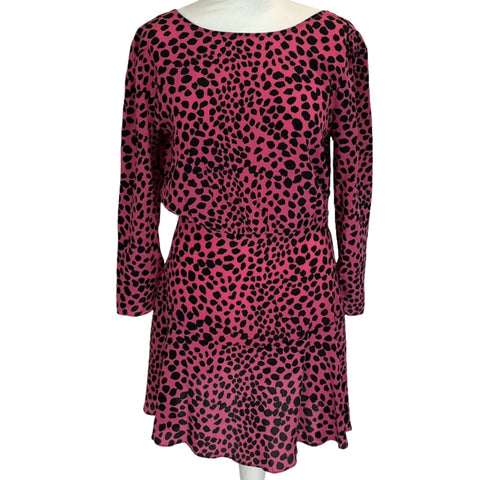 Rixo Brand New Pink & Black Print Silk Kyla Mini Dress S