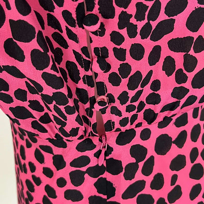 Rixo Brand New Pink & Black Print Silk Kyla Mini Dress S