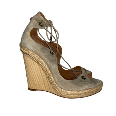 Aquazzura Stone Suede Laced Wooden Wedges 38