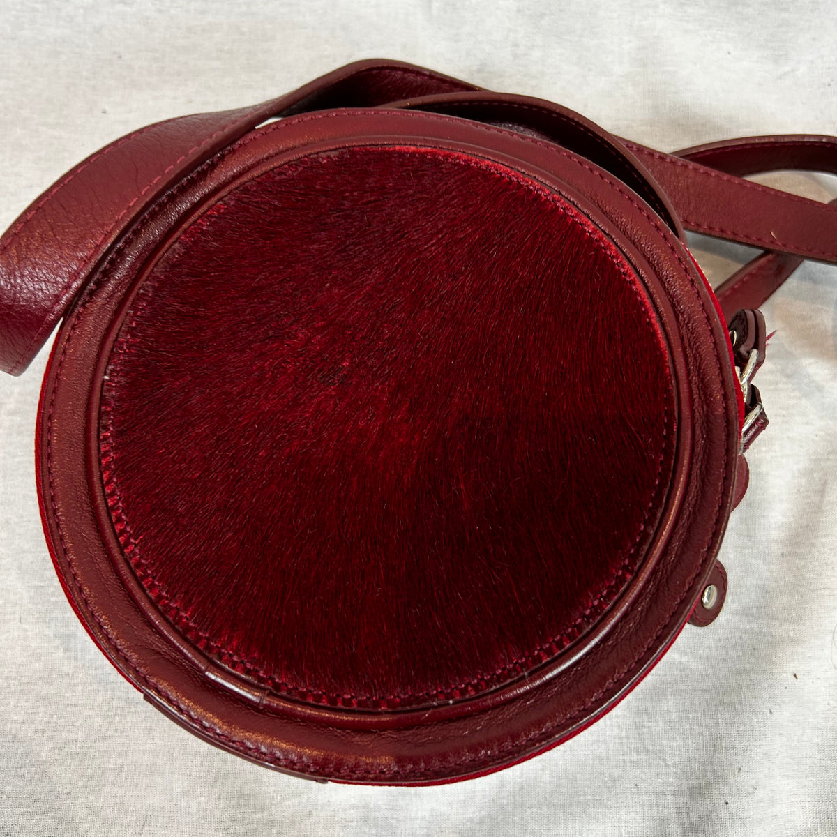 Carven Burgundy Calfhair CantineCrossbody Bag