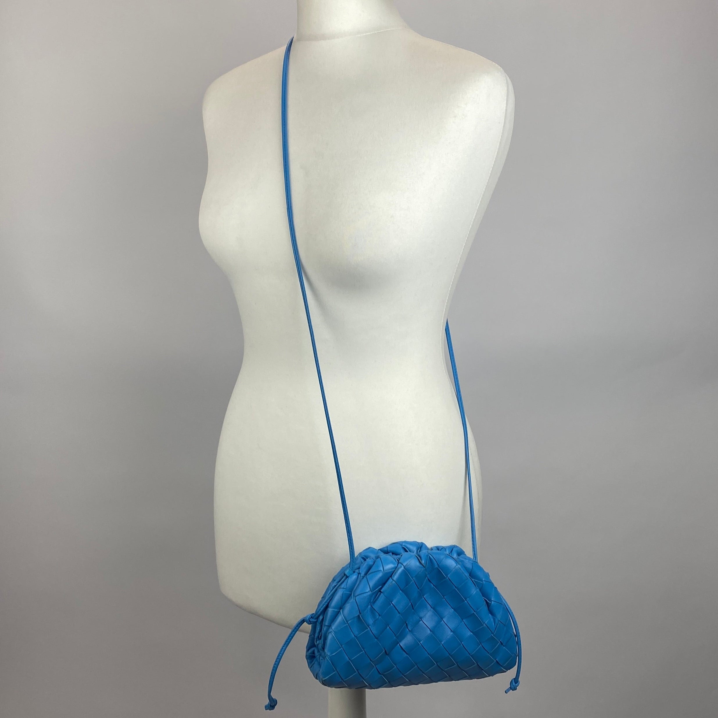 Bottega Veneta The Mini Blue Intrecciato Pouch Bag