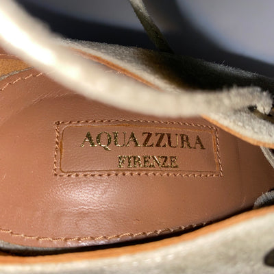 Aquazzura Stone Suede Laced Wooden Wedges 38