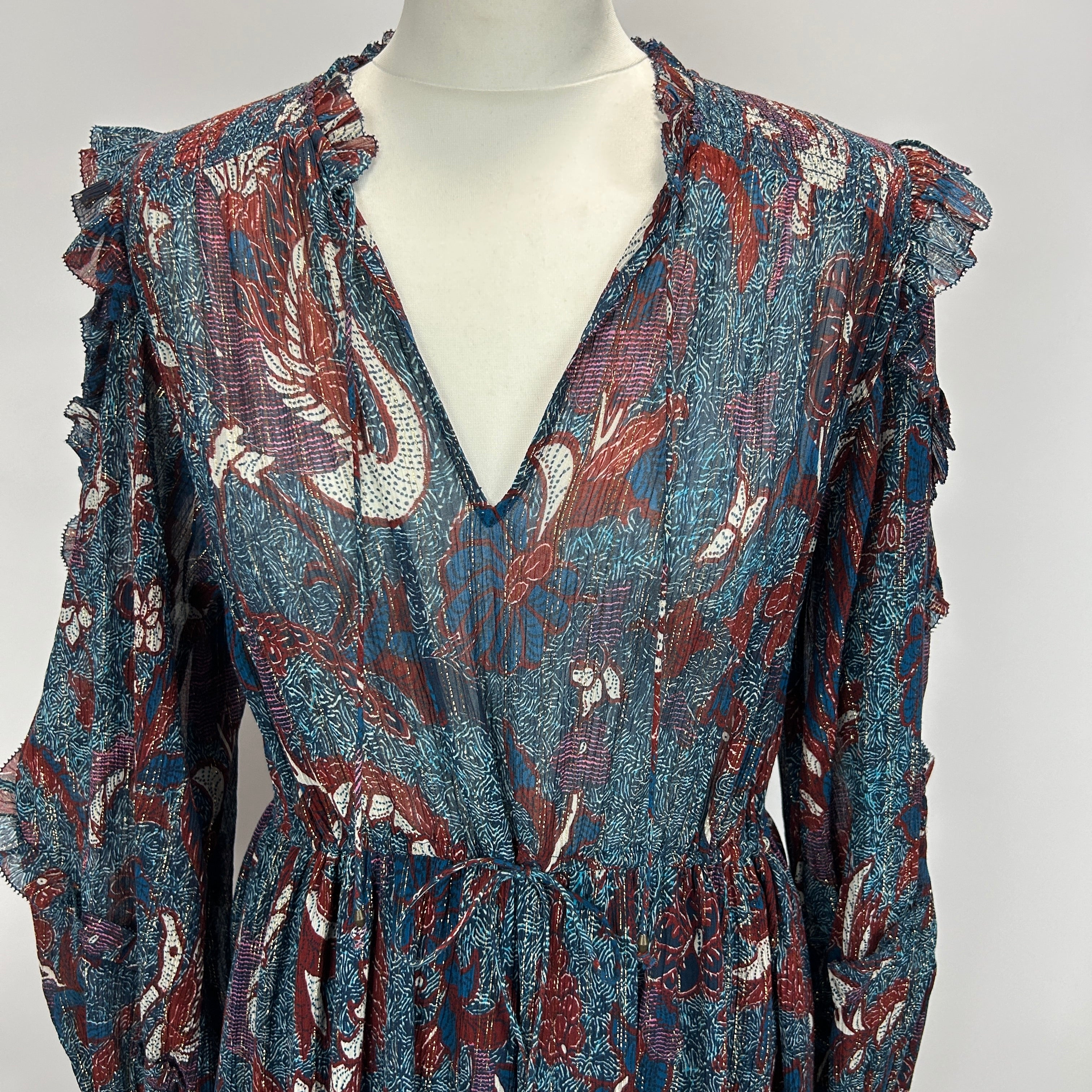Ulla Johnson New Blue & Rust Silk Mix Maxi Dress S/M/L