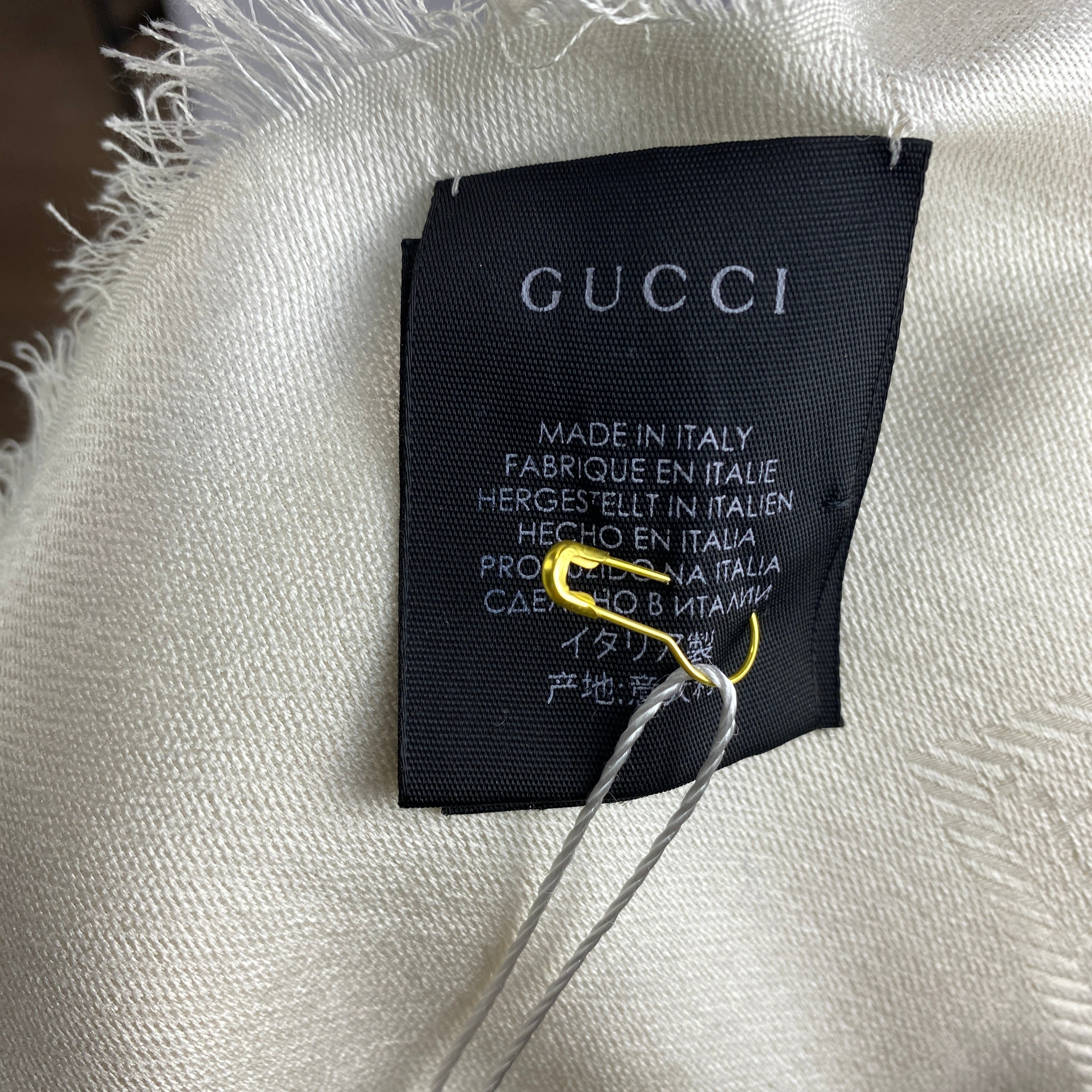 Gucci New £470 Ecru Silk & Wool Monogram Shawl