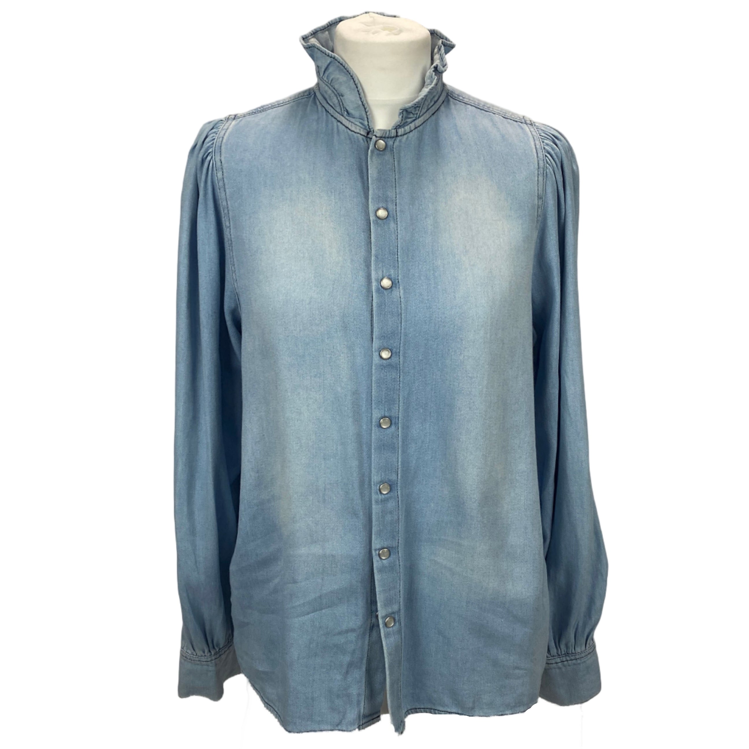 Ba&Sh Pale Denim Frill Collar Shirt S