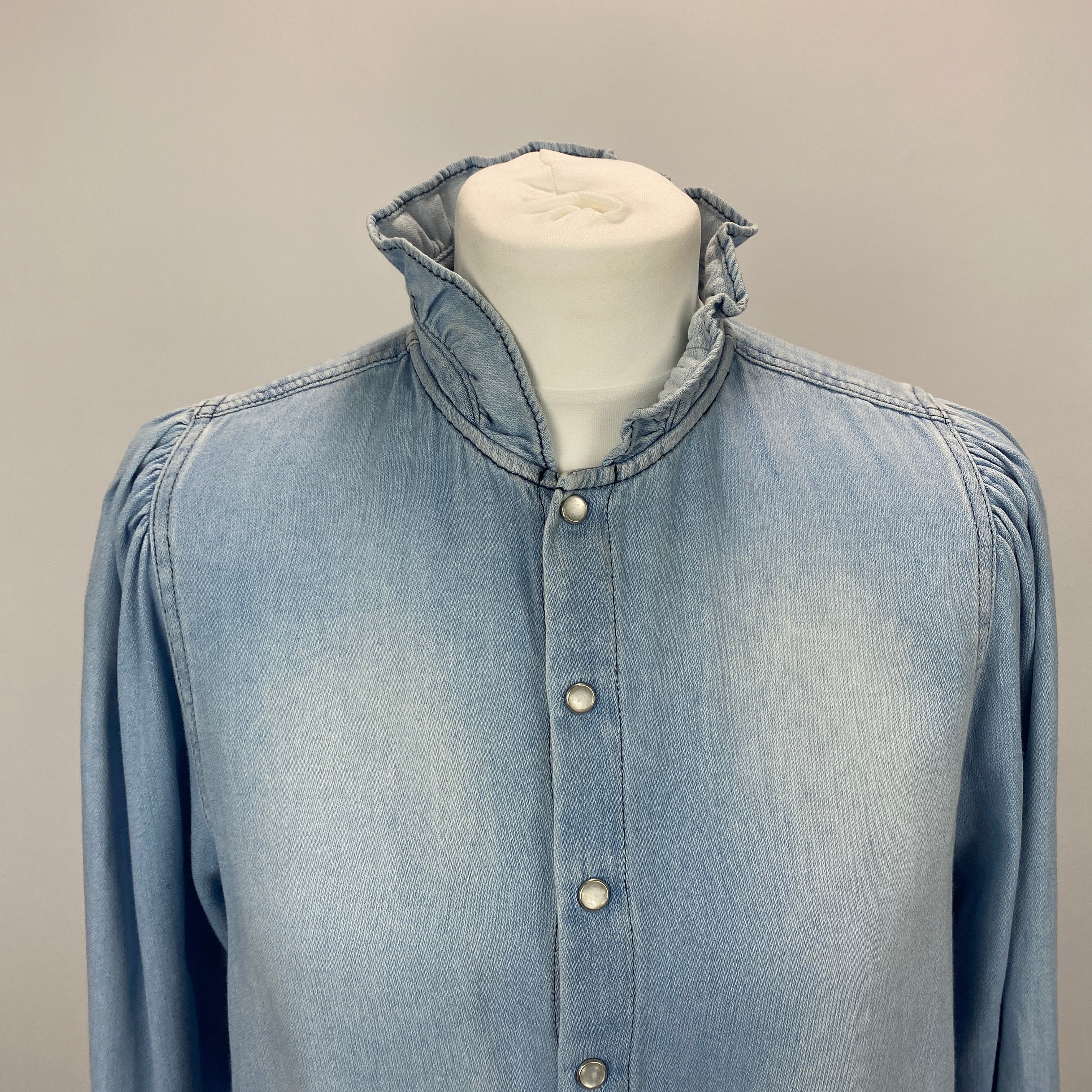 Ba&Sh Pale Denim Frill Collar Shirt S