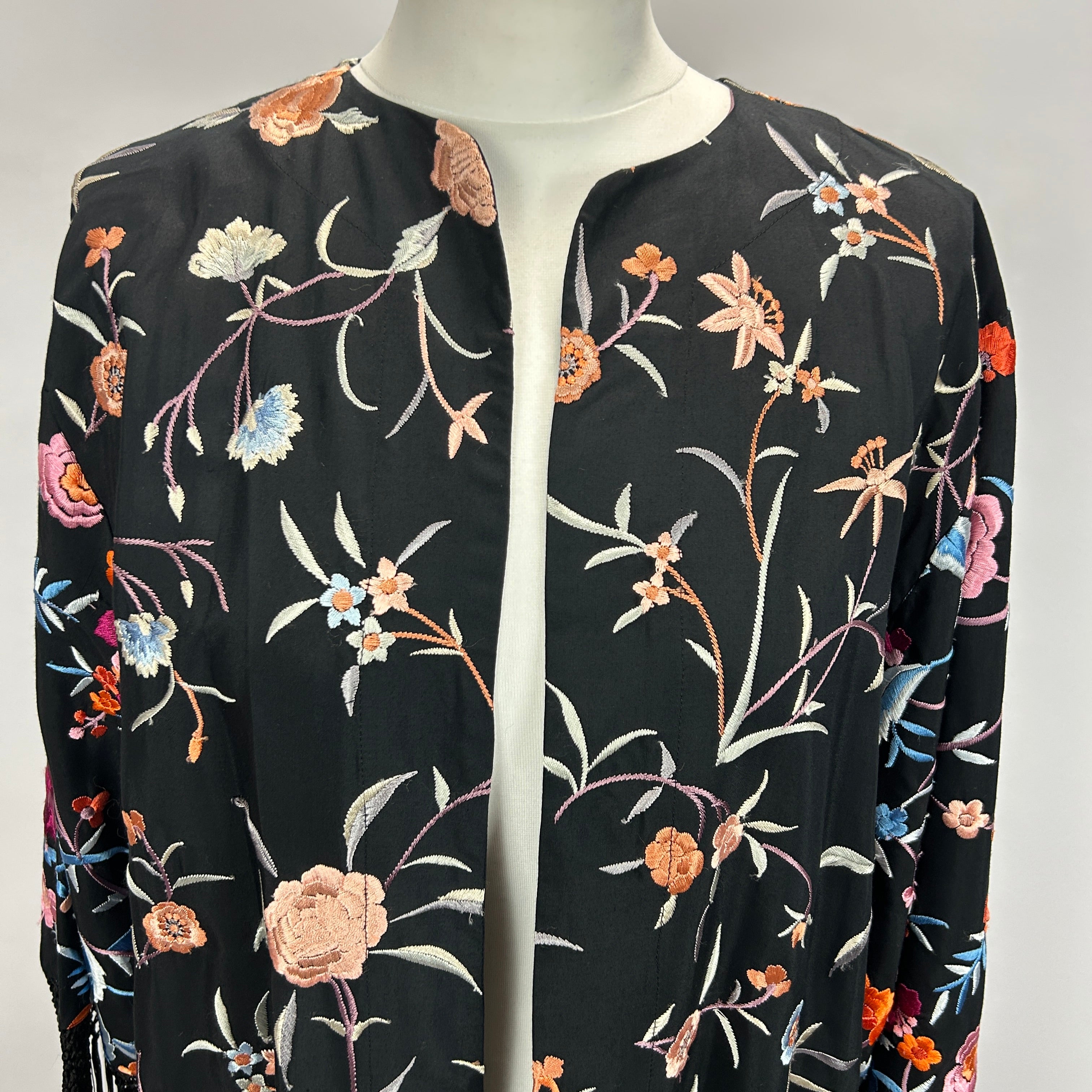 Sea New York New Black Embroidered Fringed Kimono Coat S/M