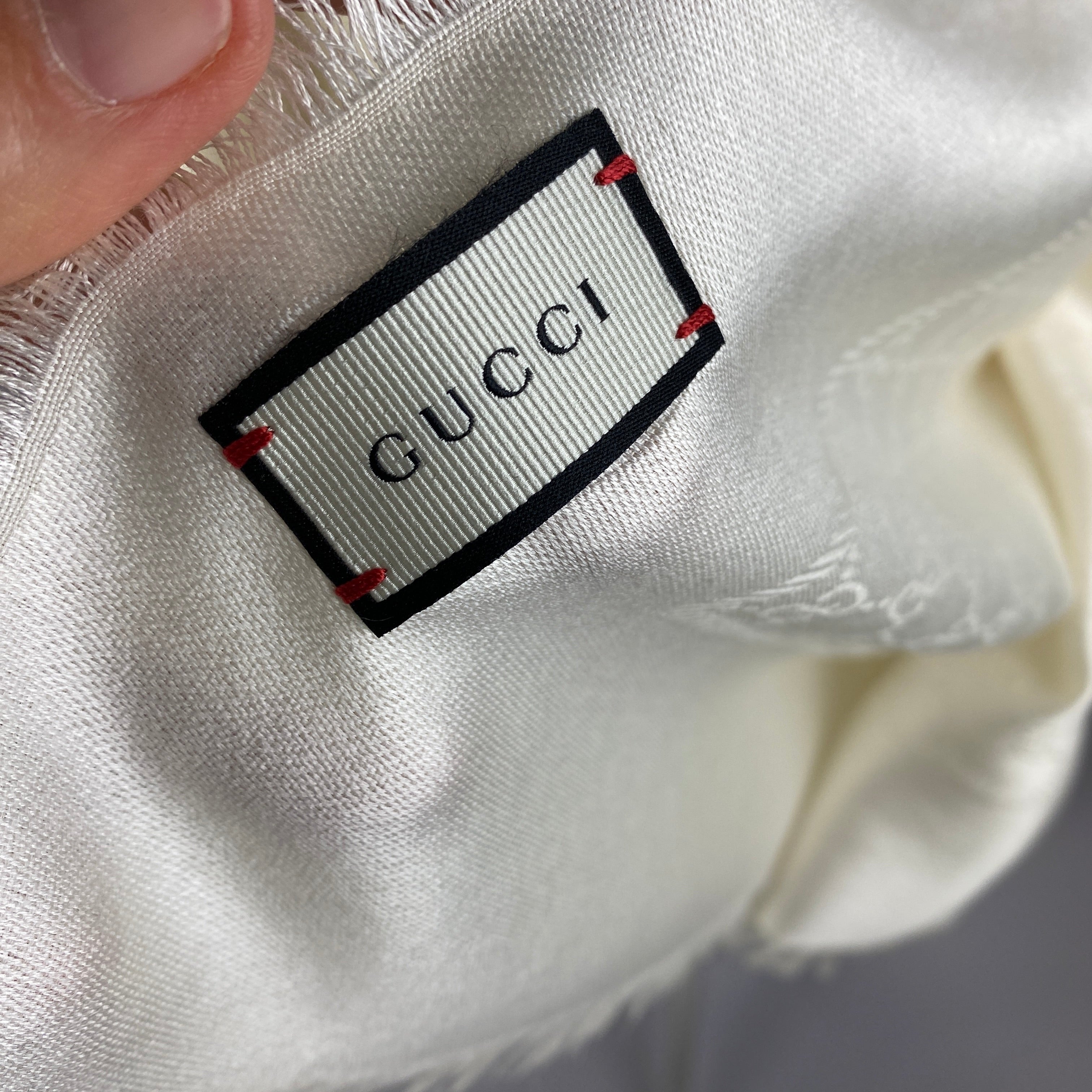 Gucci New £470 Ecru Silk & Wool Monogram Shawl