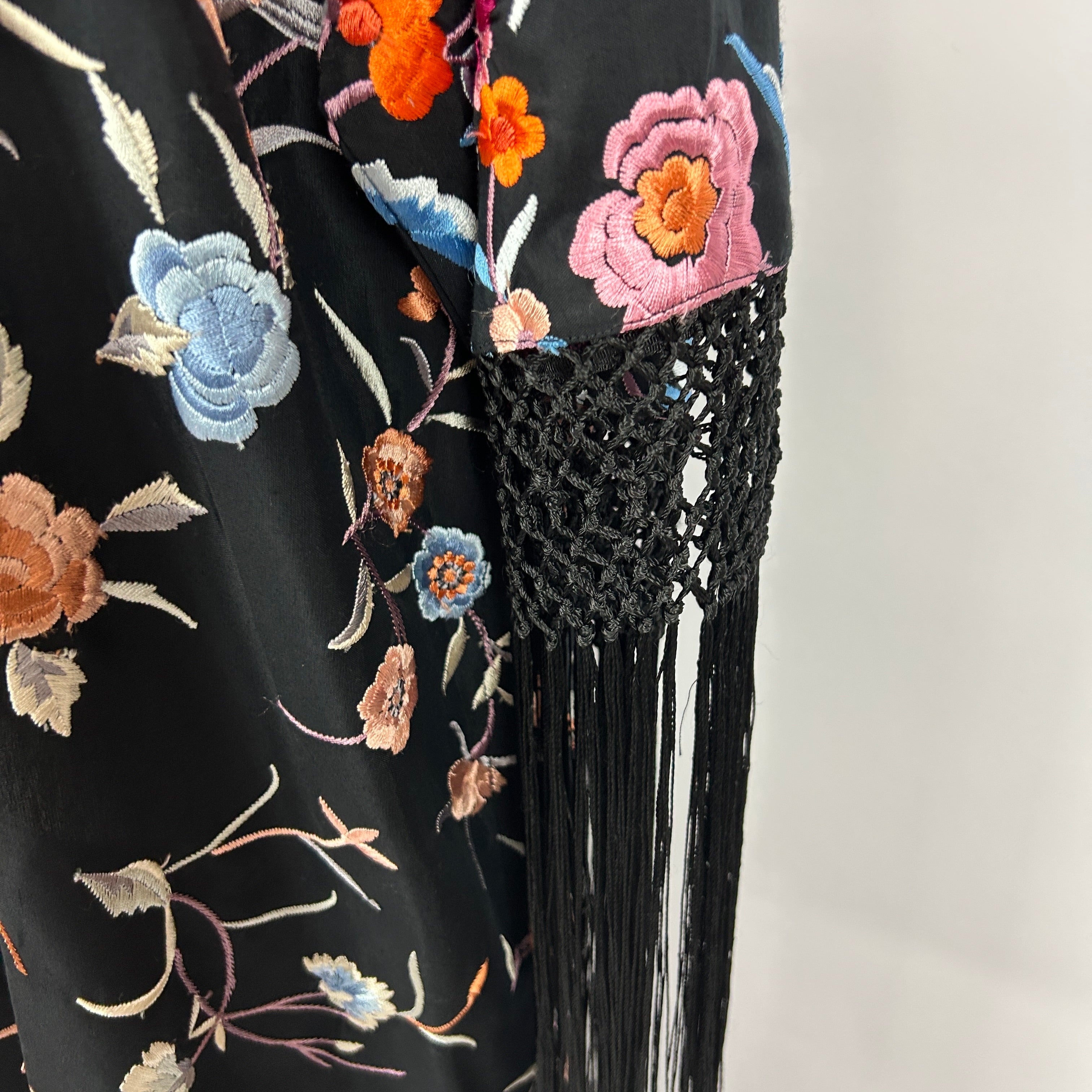 Sea New York New Black Embroidered Fringed Kimono Coat S/M