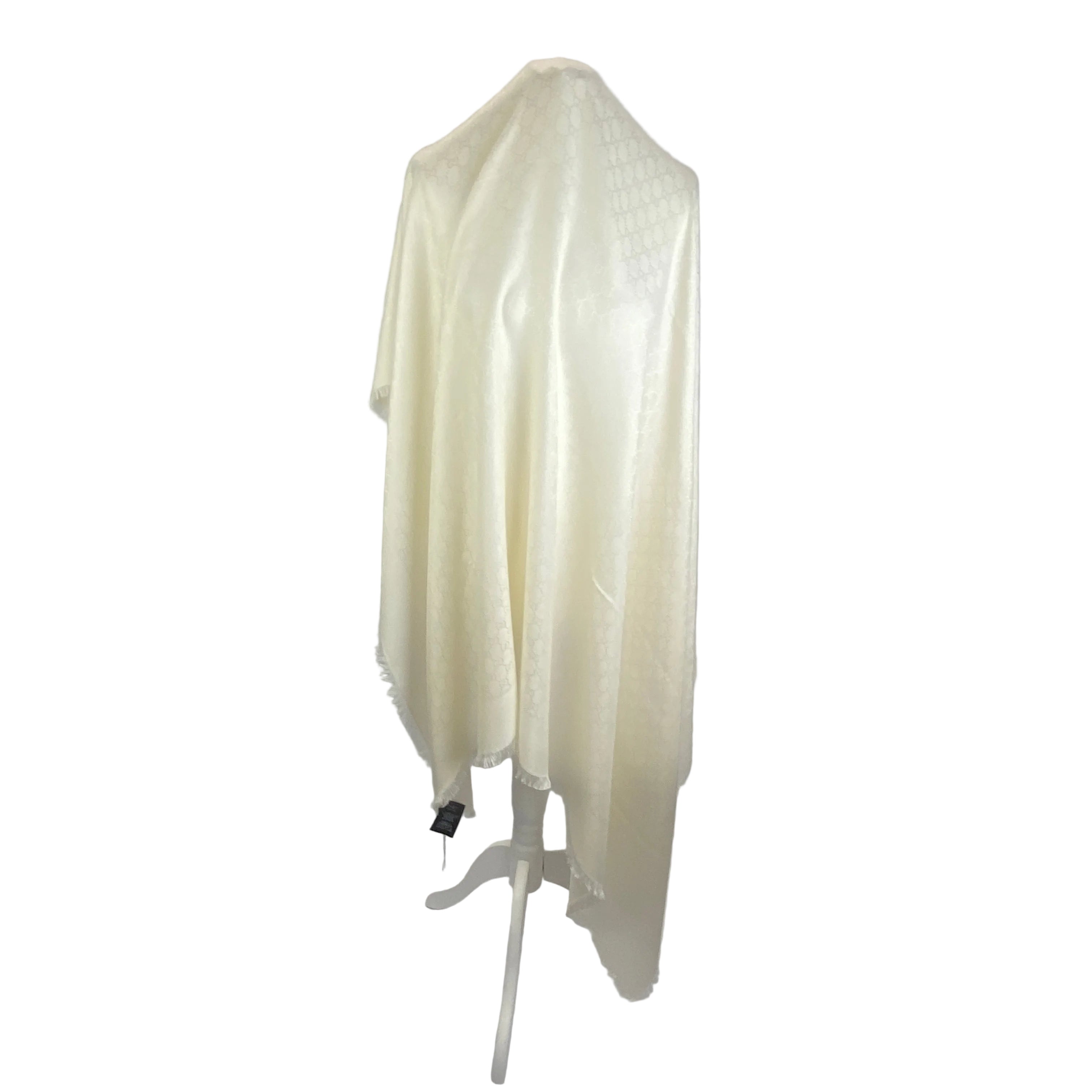 Gucci New £470 Ecru Silk & Wool Monogram Shawl