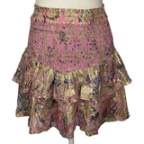 Hemant & Nandita £300 Pink & Gold Floral Chiffon Mini Skirt S