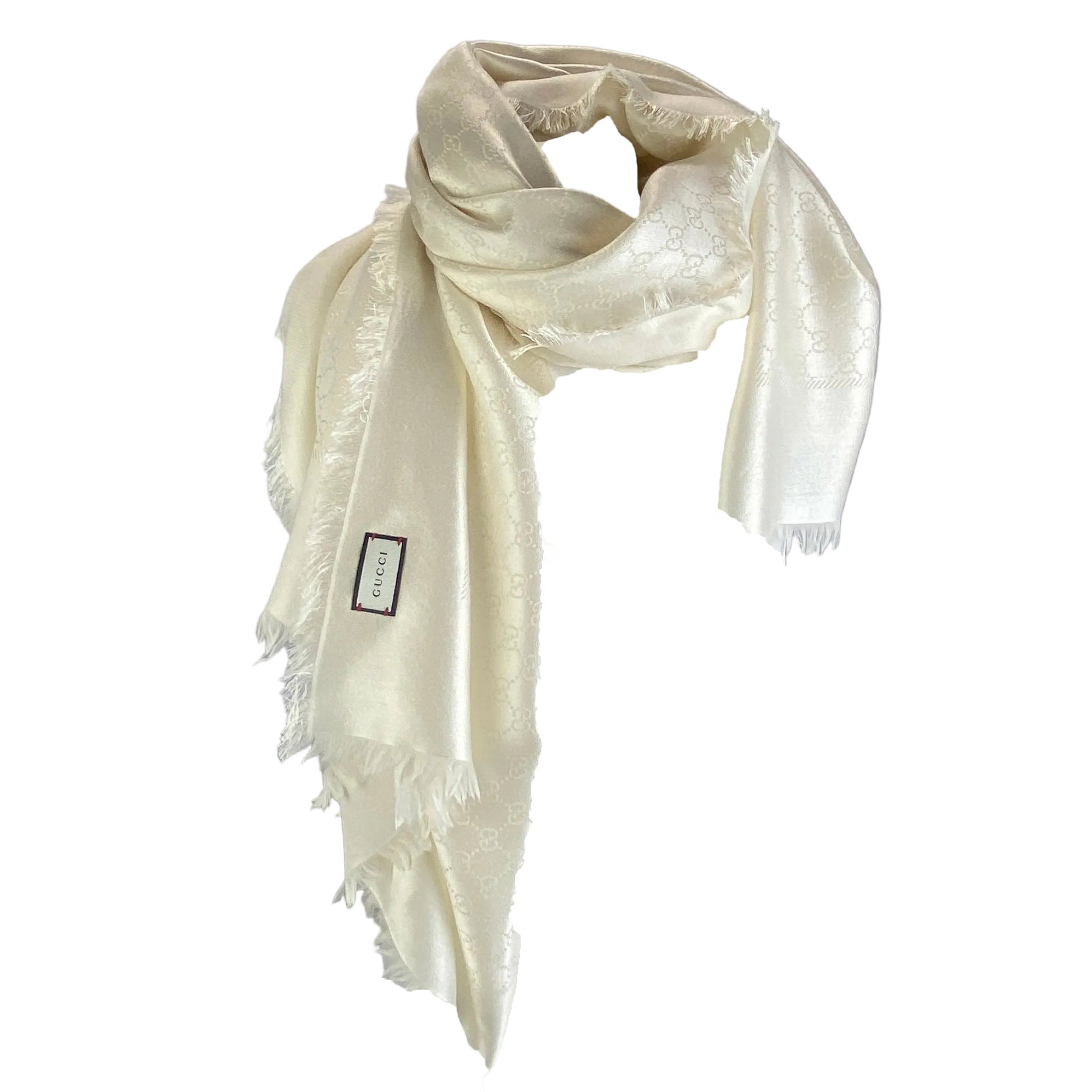 Gucci New £470 Ecru Silk & Wool Monogram Shawl