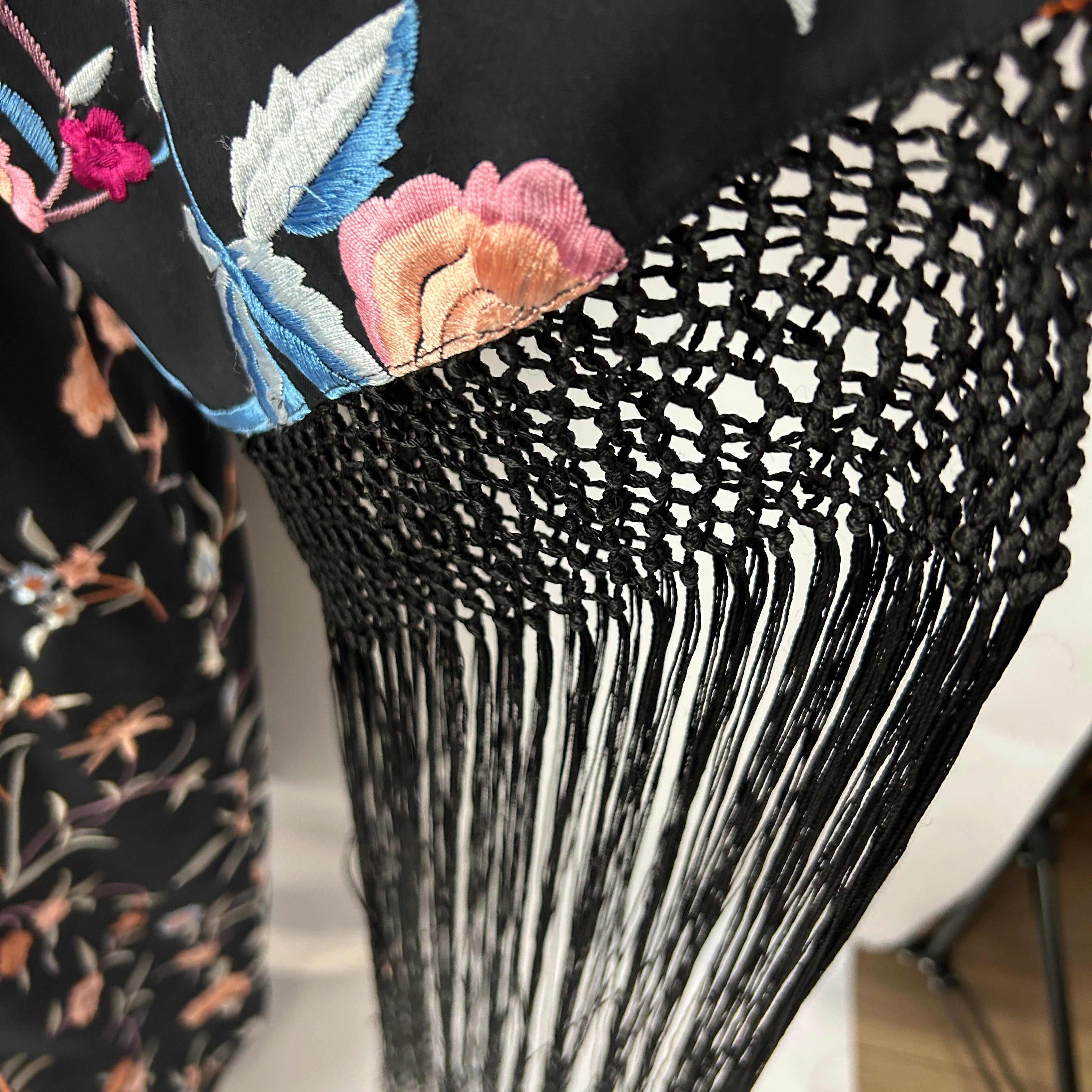 Sea New York New Black Embroidered Fringed Kimono Coat S/M