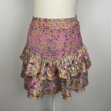 Hemant & Nandita £300 Pink & Gold Floral Chiffon Mini Skirt S