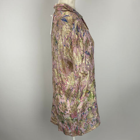 Hemant & Nandita £300 Pink & Gold Floral Chiffon Shirt S