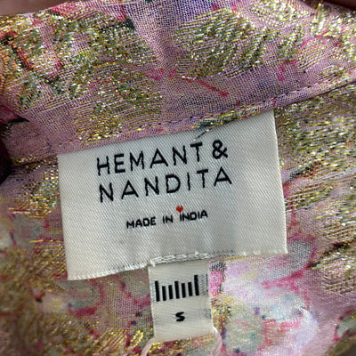 Hemant & Nandita £300 Pink & Gold Floral Chiffon Shirt S