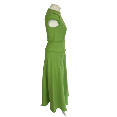 Me&Em Lime Green Raw Edge Cotton Weave Maxi Dress XS