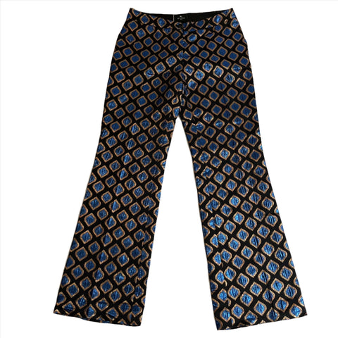 Etro Black & Cobalt Metallic Jacquard Pants M