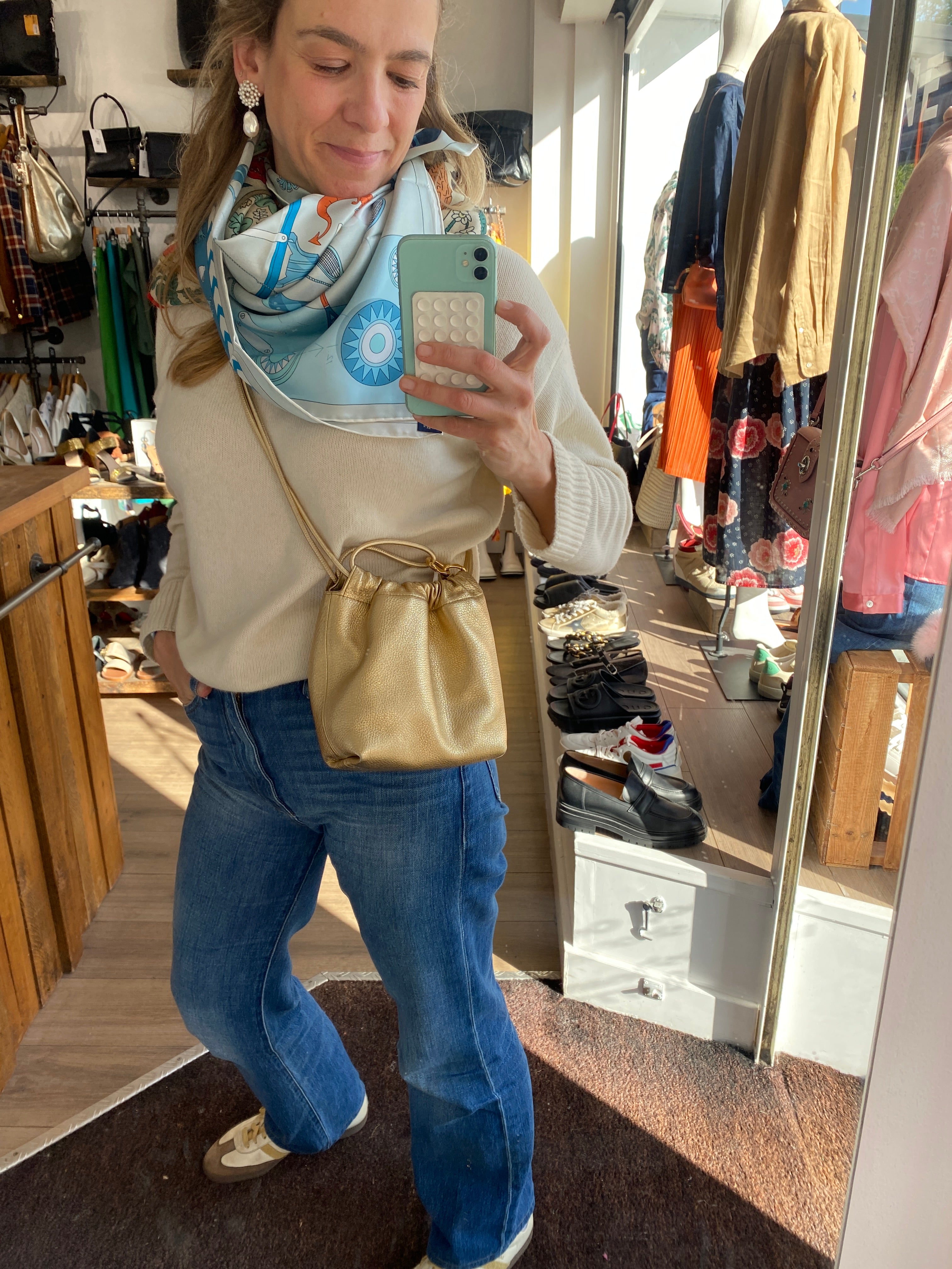 Valentino Vlogo Gold Pouf Bucket Bag