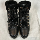 Tod's Black Leather & Shearling Hiking Boots 37.5