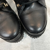 Tod's Black Leather & Shearling Hiking Boots 37.5