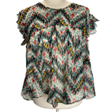 Isabel Marant Etoile Teal Ikat Print Silk Chiffon Tunic XS/S