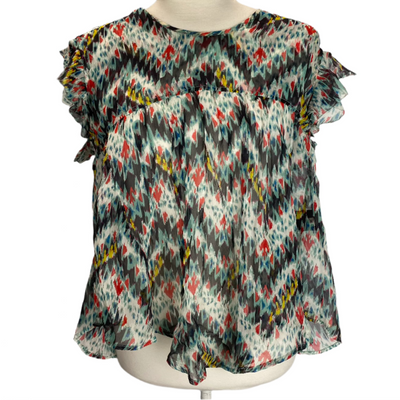 Isabel Marant Etoile Teal Ikat Print Silk Chiffon Tunic XS/S