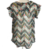 Isabel Marant Etoile Teal Ikat Print Silk Chiffon Tunic XS/S