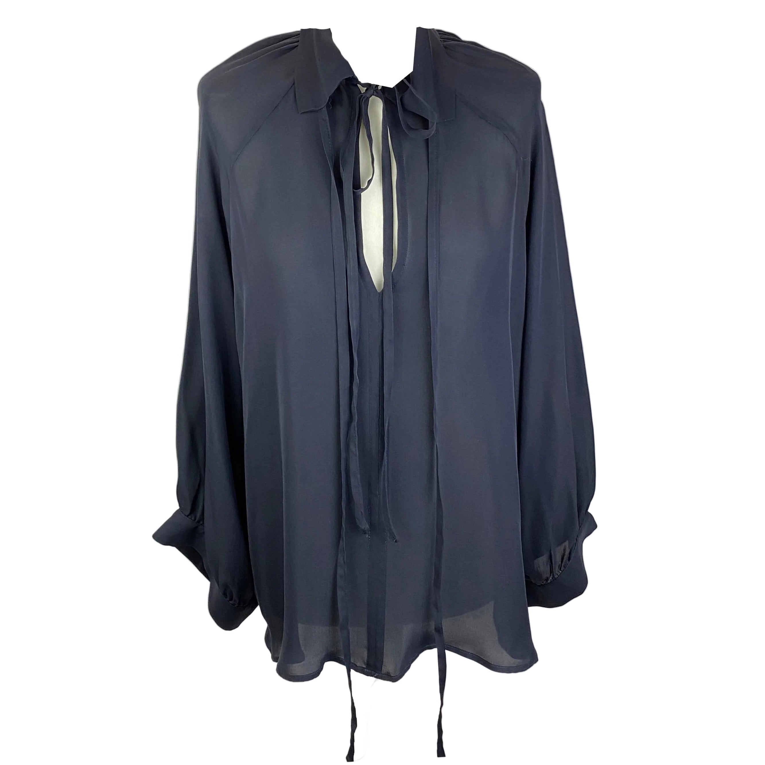 Nili Lotan £1300 Navy Silk Oversized Smock Blouse O/S