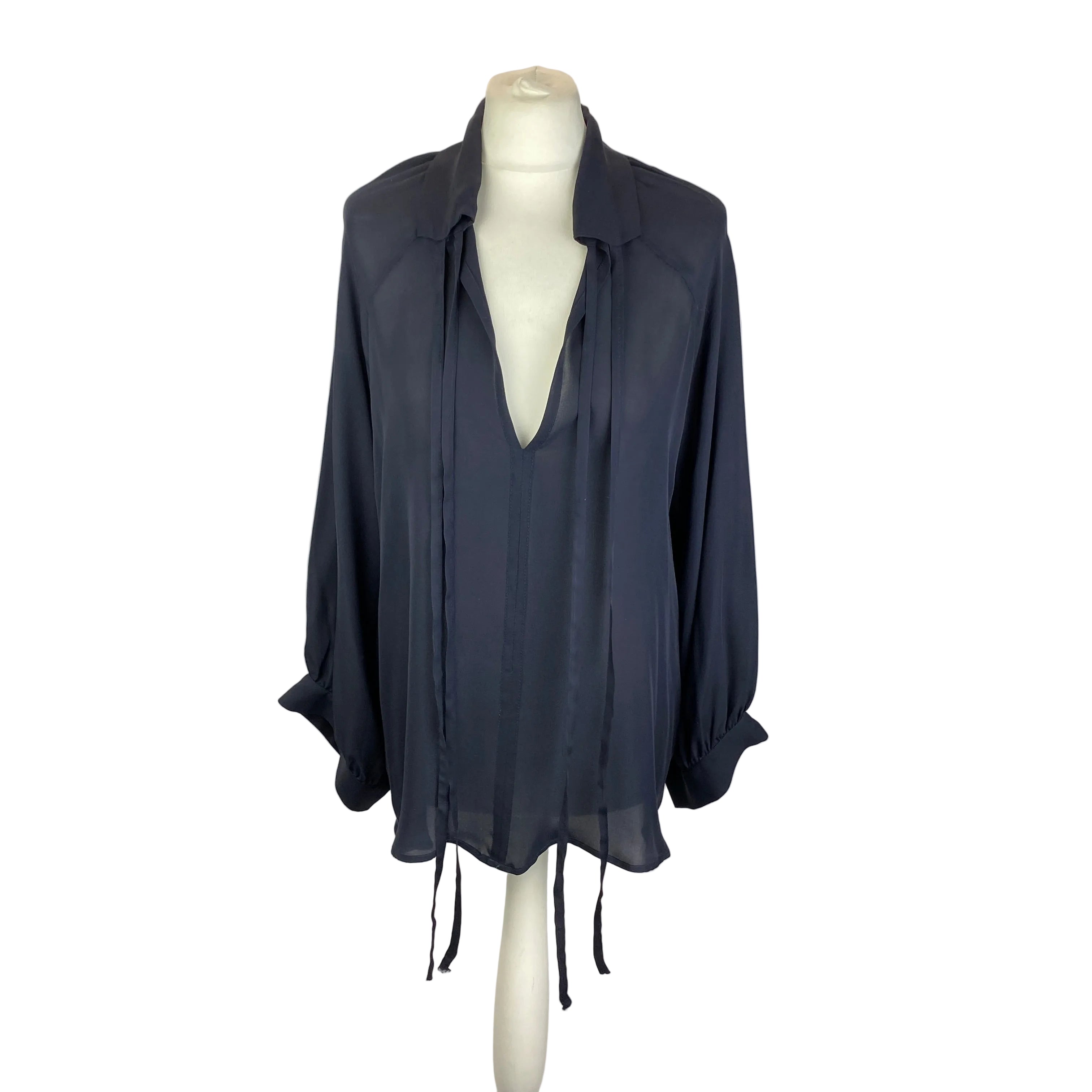 Nili Lotan £1300 Navy Silk Oversized Smock Blouse O/S
