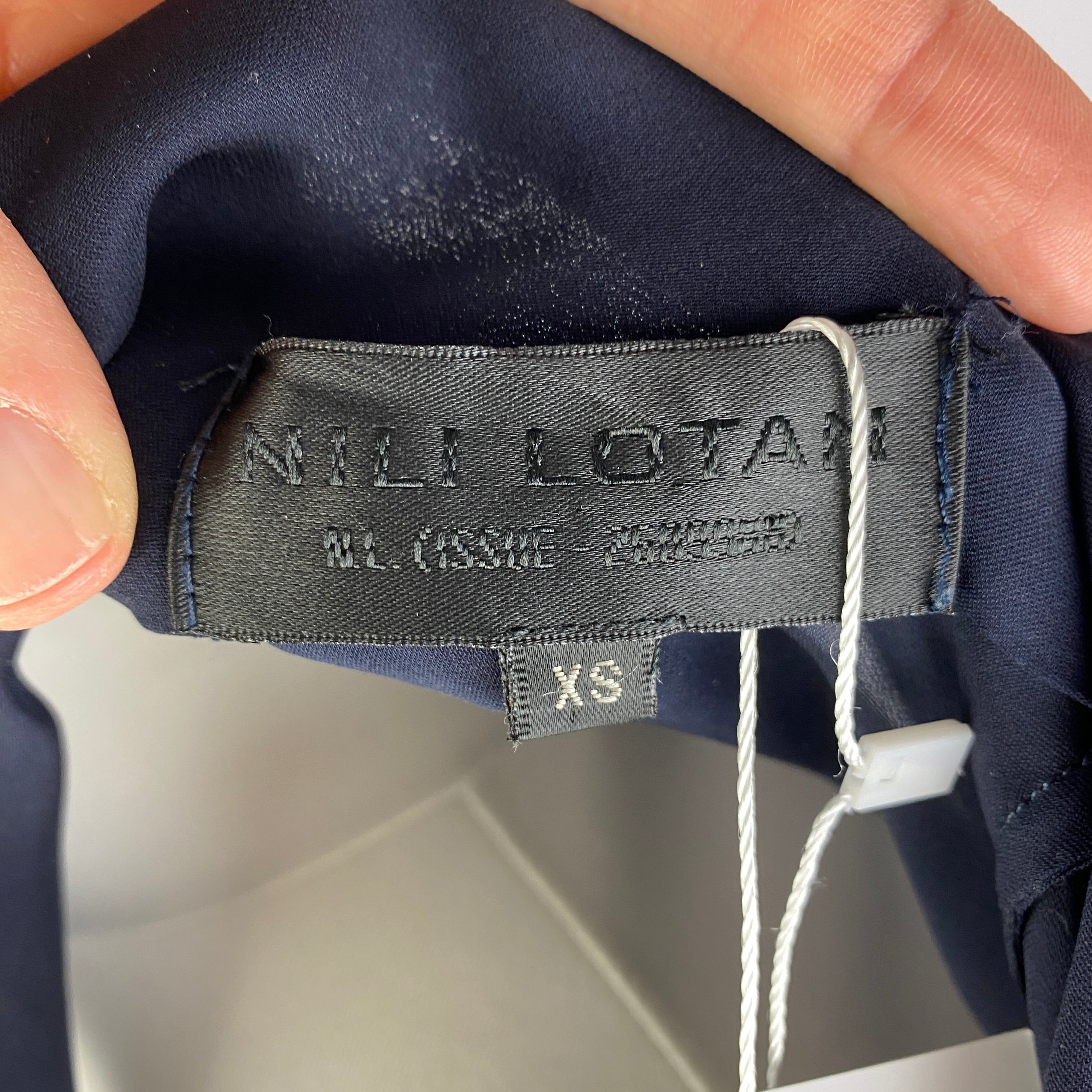 Nili Lotan £1300 Navy Silk Oversized Smock Blouse O/S