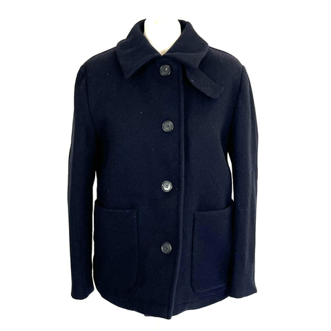 Margaret Howell Navy Wool Sheepskin Lined Pea Coat L