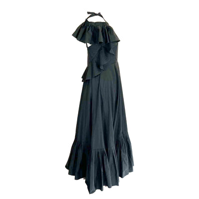 Alberta Ferretti Black Cotton Cold Shoulder Maxi Dress S