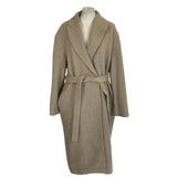 Peserico Beige & Bronze Shimmer Wool Belted Coat L
