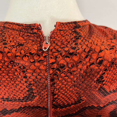 Jean Muir Vintage Orange & Black Snakeskin Print Silk Midi Dress S/M