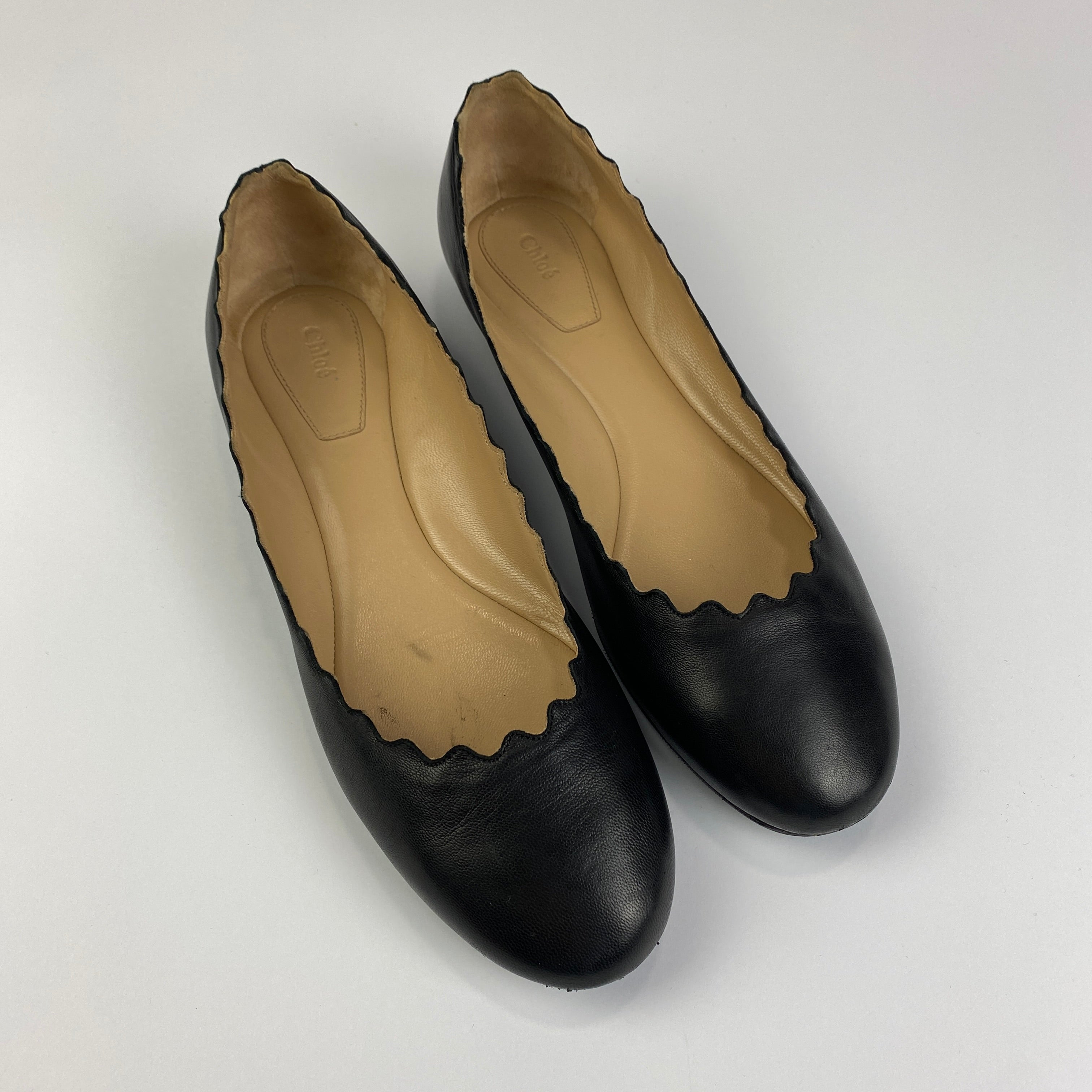 Chloe £450 Black Leather Lauren Flat Pumps 38.5