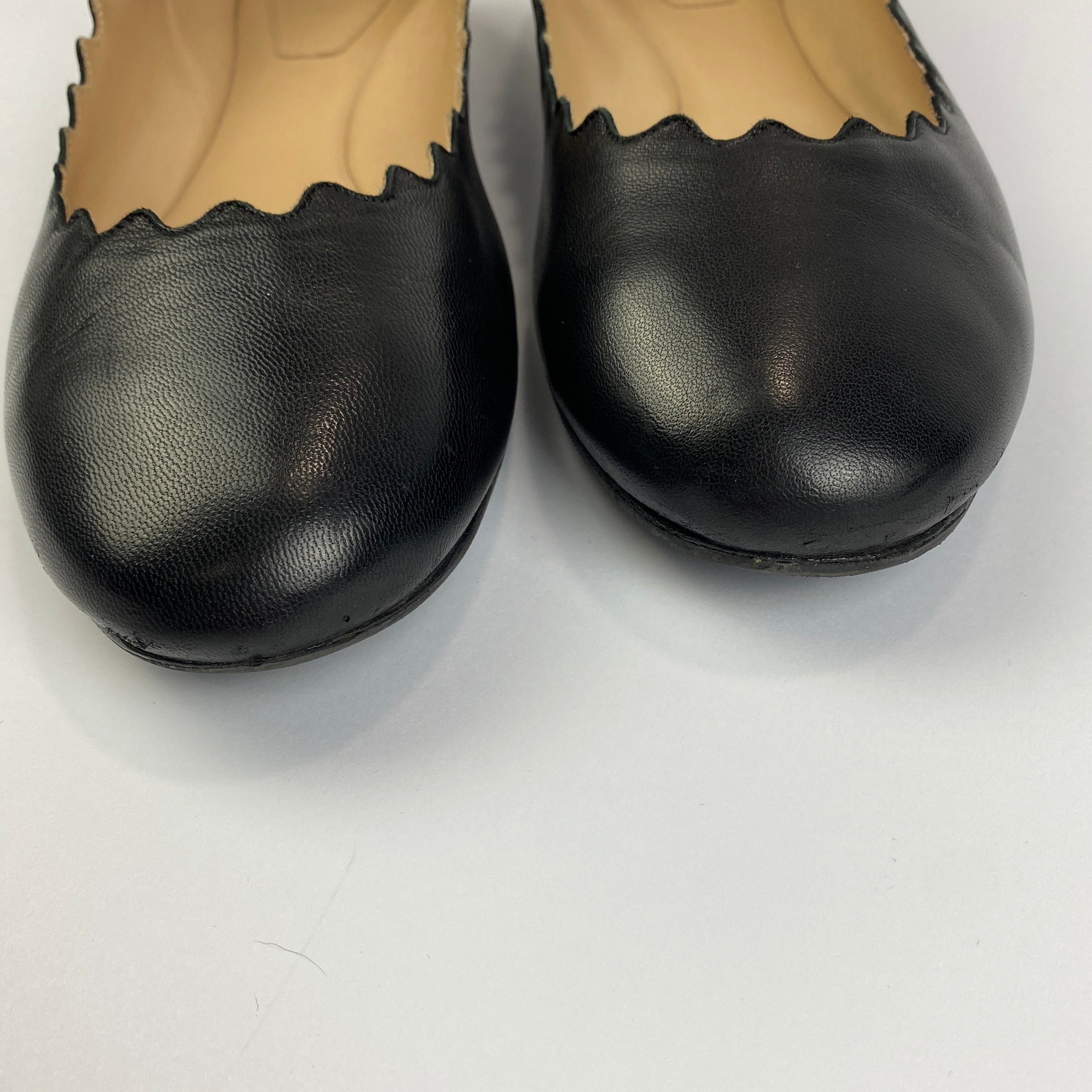 Chloe £450 Black Leather Lauren Flat Pumps 38.5