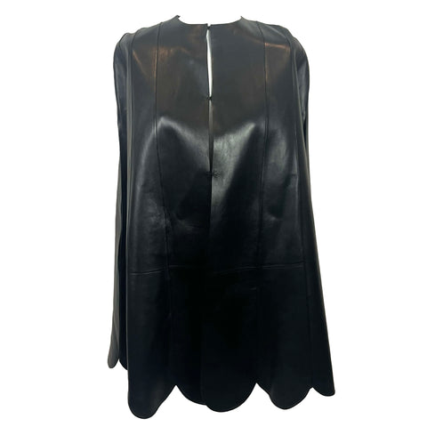 Valentino £3500 Black Leather Scalloped Edge Cape XXXS/XXS/XS/S