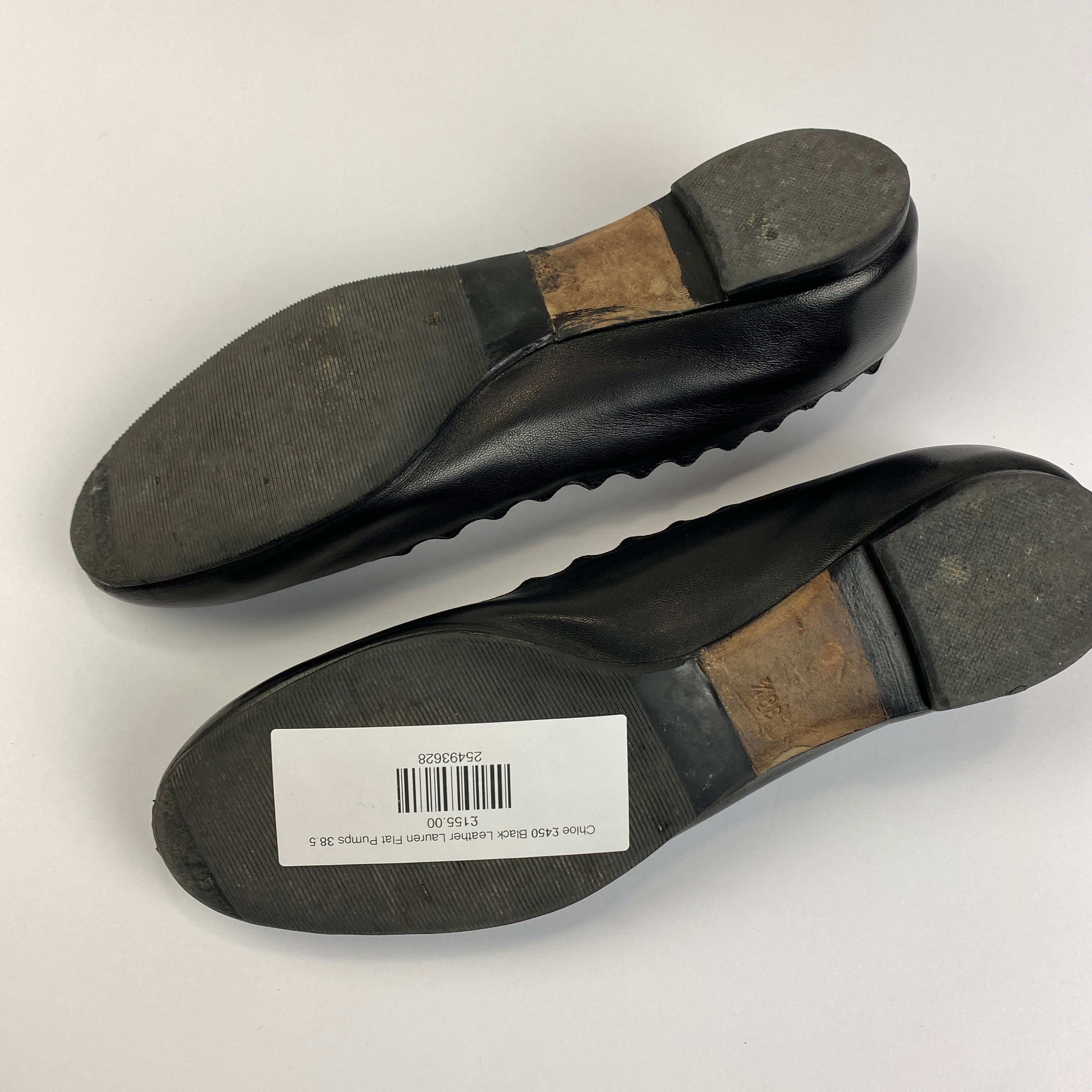 Chloe £450 Black Leather Lauren Flat Pumps 38.5