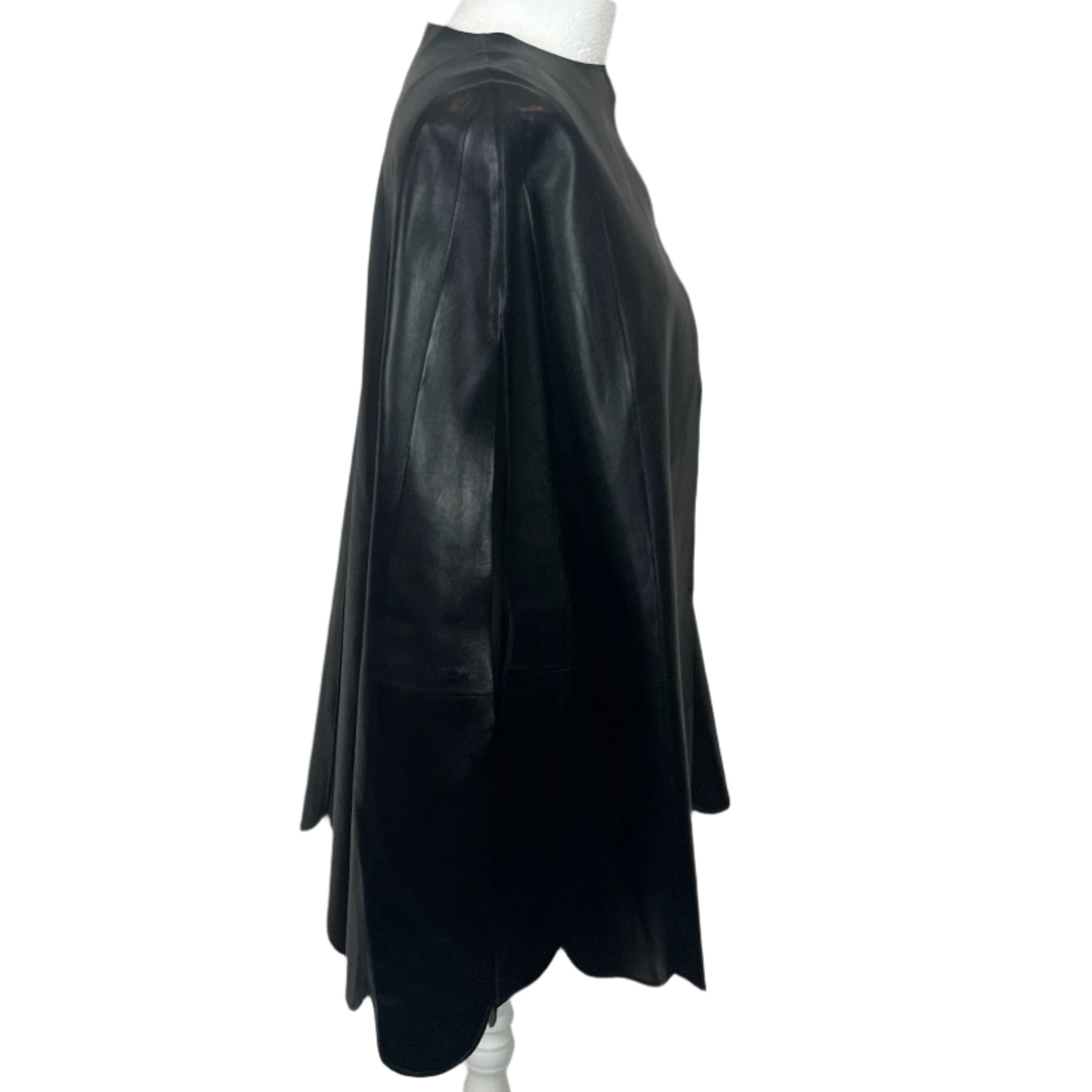 Valentino £3500 Black Leather Scalloped Edge Cape XS