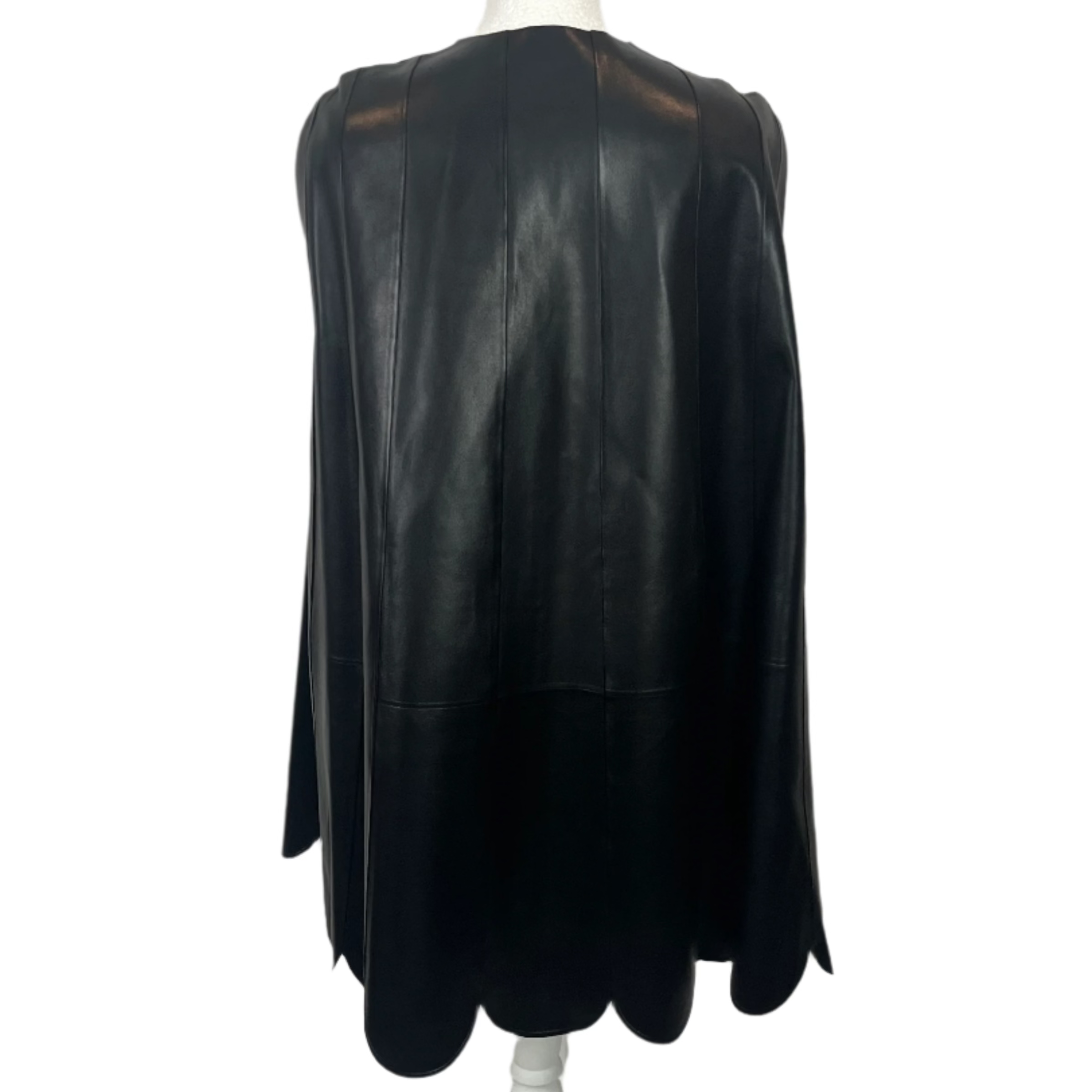 Valentino £3500 Black Leather Scalloped Edge Cape XS
