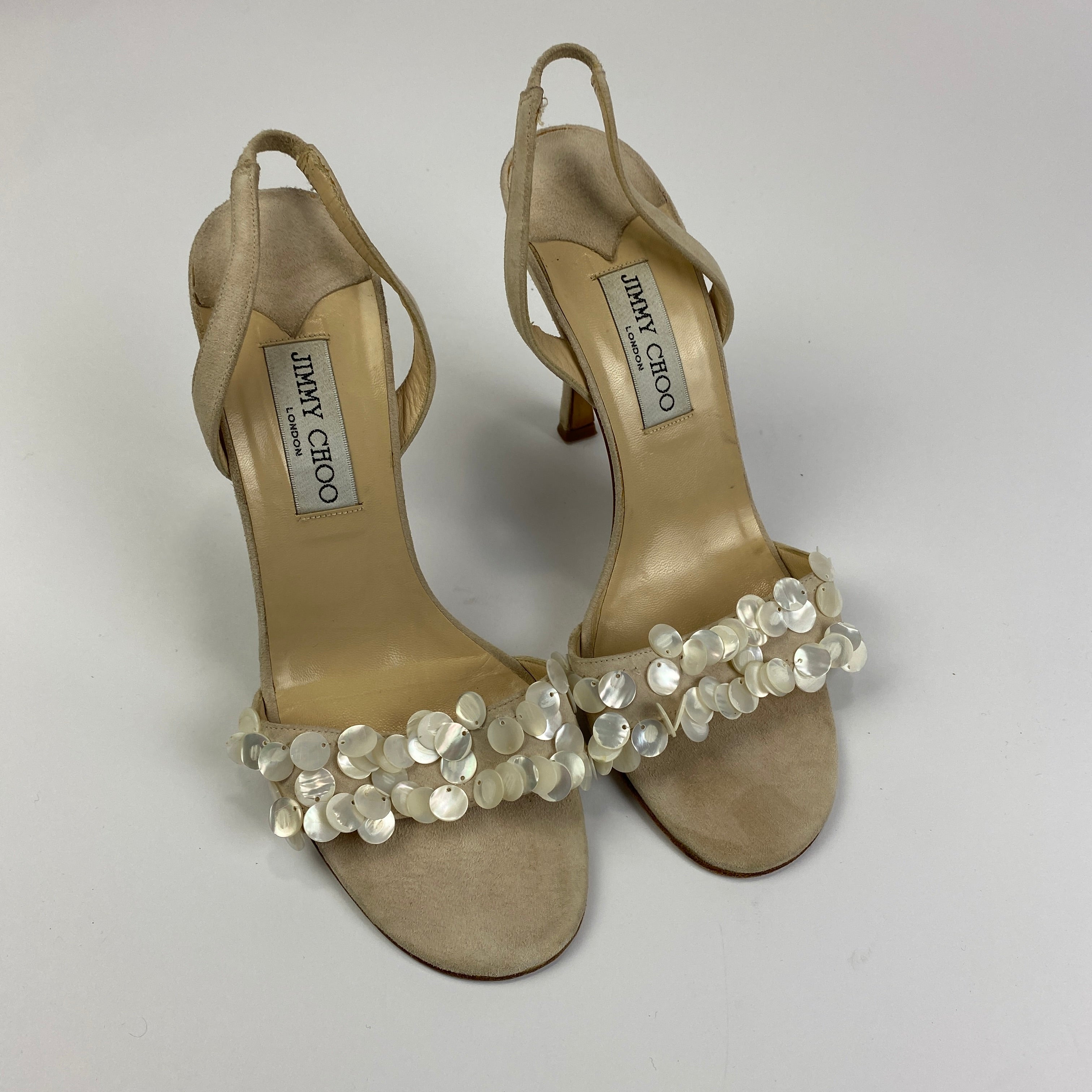 Jimmy Choo Cream Suede & Mother of Pearl Mimi Slingbacks 39