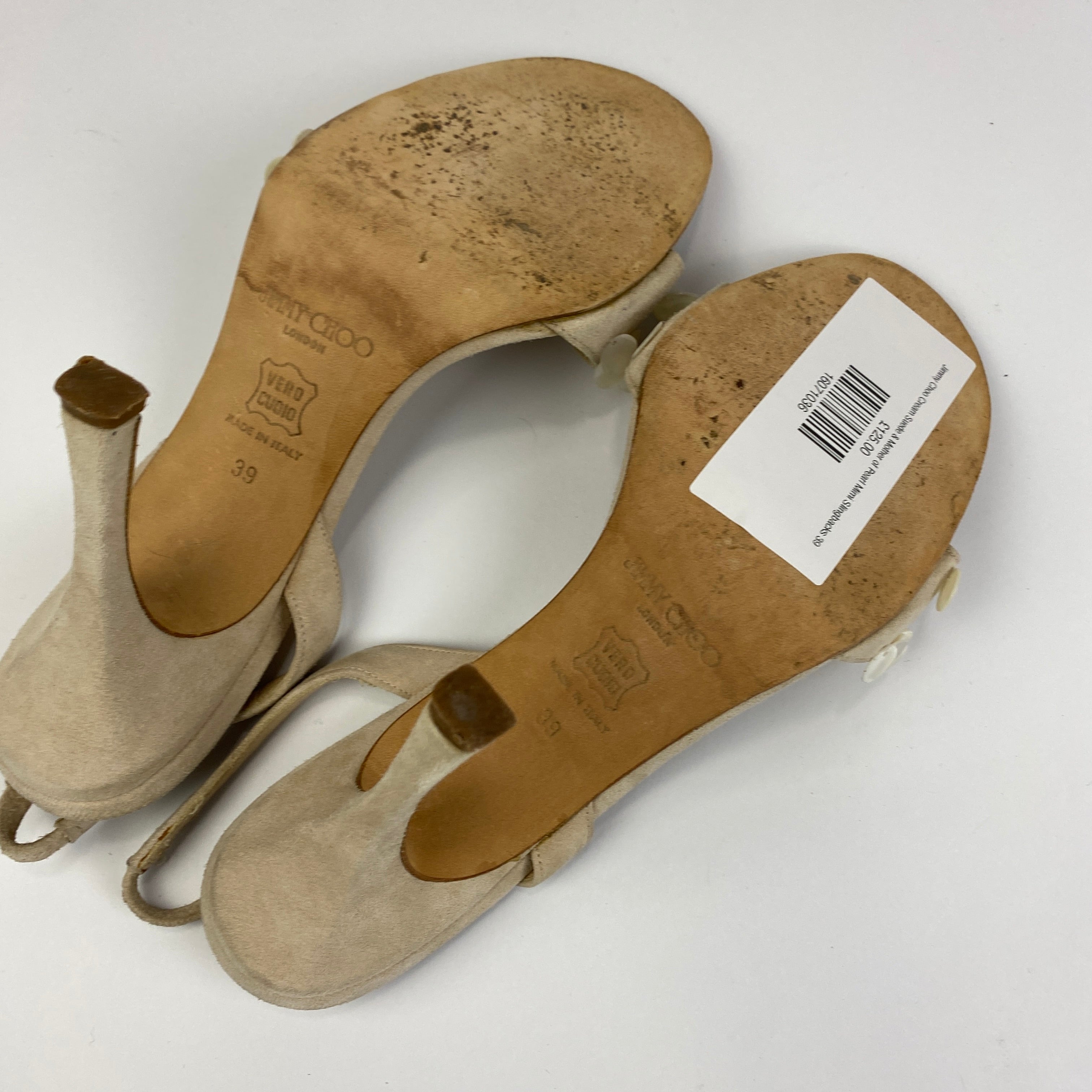 Jimmy Choo Cream Suede & Mother of Pearl Mimi Slingbacks 39